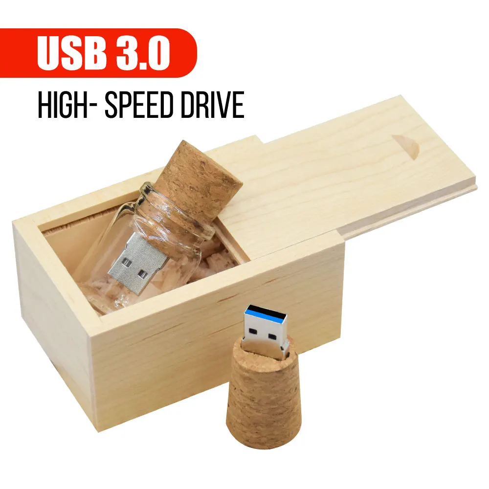 

USB 3.0 U Disk Glass Drift Bottle With Cork Flash Drive Pendrive 4GB 8GB 16GB 32GB 64GB 128GB Wedding Gift (Free Logo)