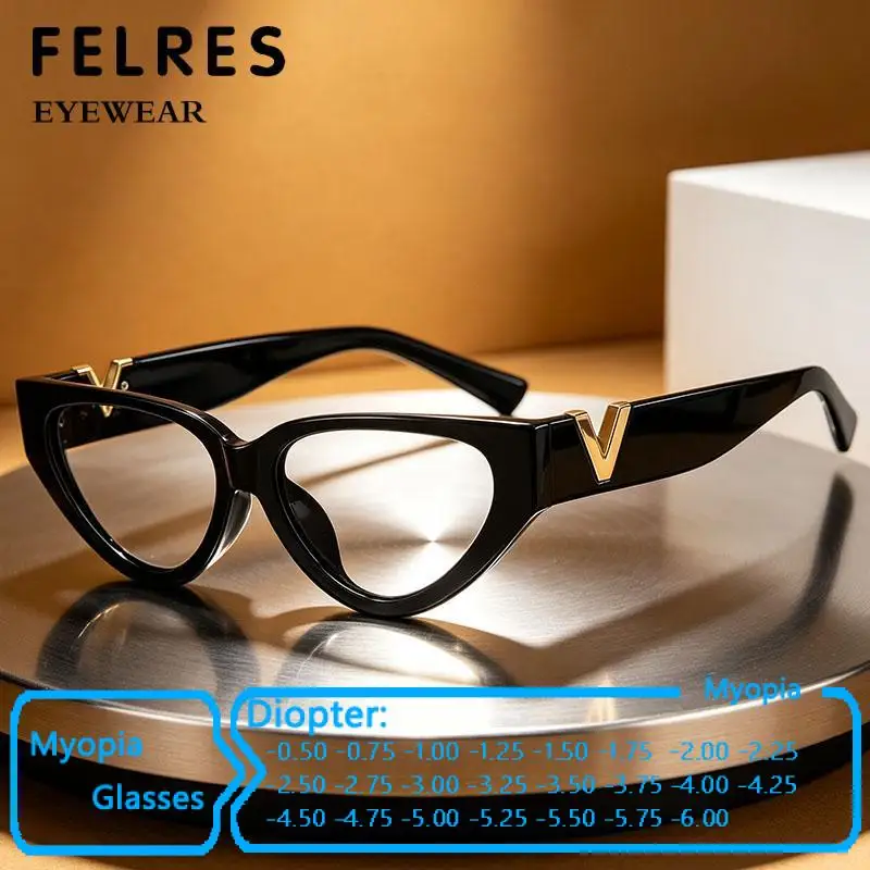Small Frame Blue Light Blocking Cat Eye Myopia Glasses Women Optical Driving Finished Nearsighted Eyewear-0.5 -0.75 To -6.0