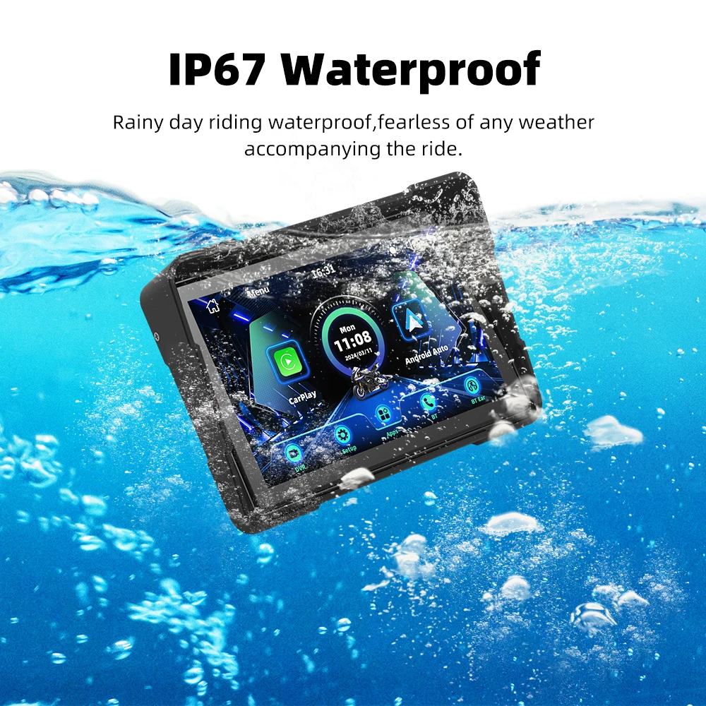 EKIY GPS Navigation Motorcycle IPX7 Waterproof Apple Carplay Display Screen Portable Motorcycle Wireless Android Auto Monitor