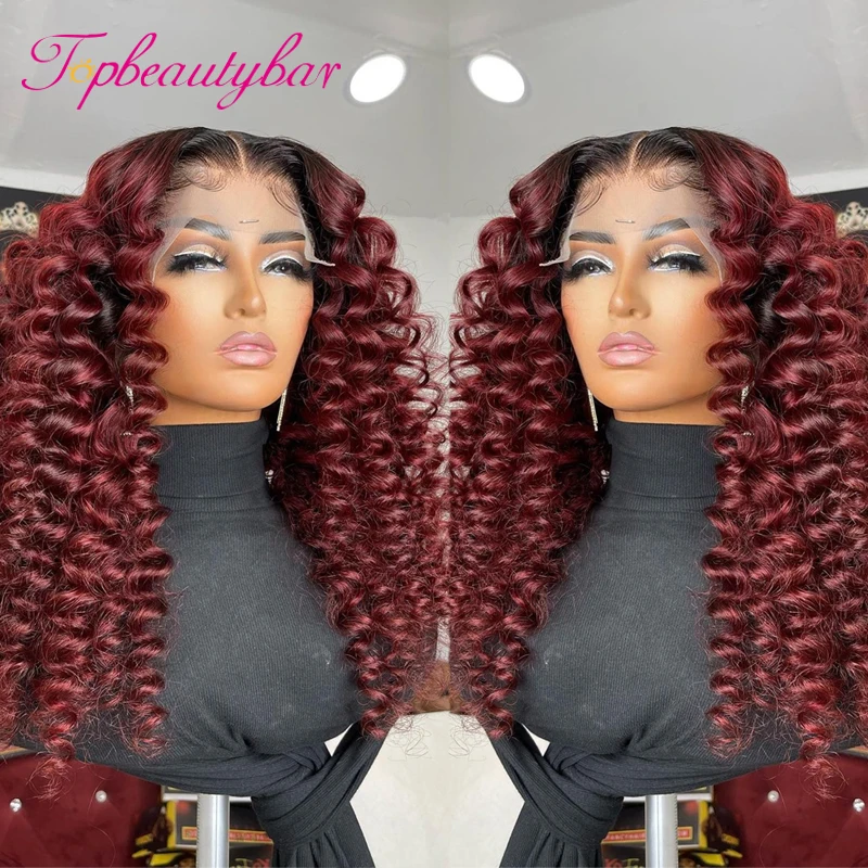 

Ombre 99J Colored Remy Brazilian Hair Wavy 13X4 Lace Front Human Hair Wigs For Women 180% 4x4 Glueless Lace Front Wig Preplucked