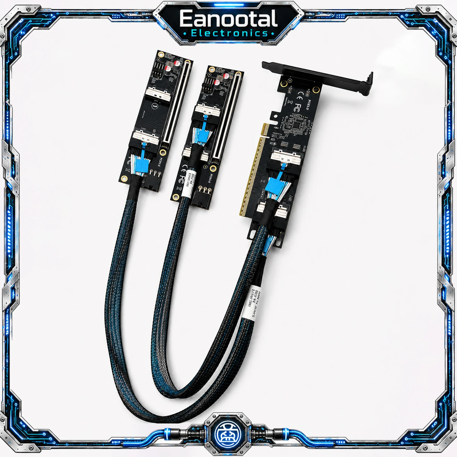 MCIO 5.0 to PCIe 5.0 X16 Expansion Kit Dual MCIO 8i Riser Adapter Card with 2 Backplane Boards 500mm Cable