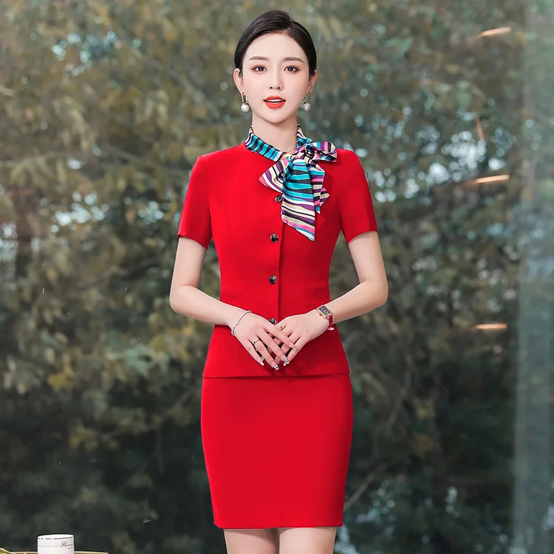 

Stewardess Uniform Suit Female Flight Attendant Summer Short Sleeve Restaurant Waiter Hotel Front Stage Work Wear Clothes Suit S