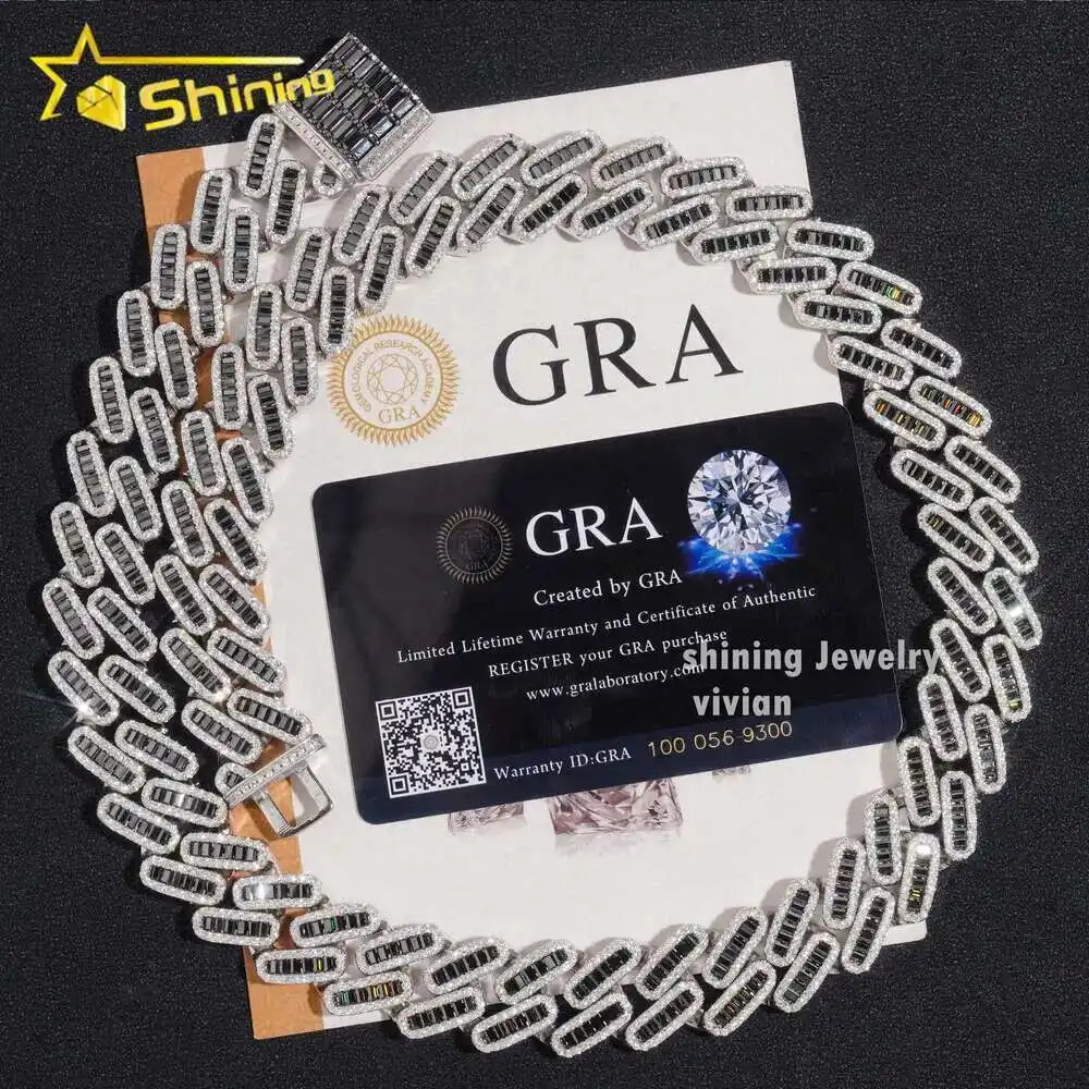 

Pass Diamond Tester 925 Sterling Silver Diamond Cuban Necklace Vvs Black Moissanite Hip Hop Iced Out Cuban Link Chain