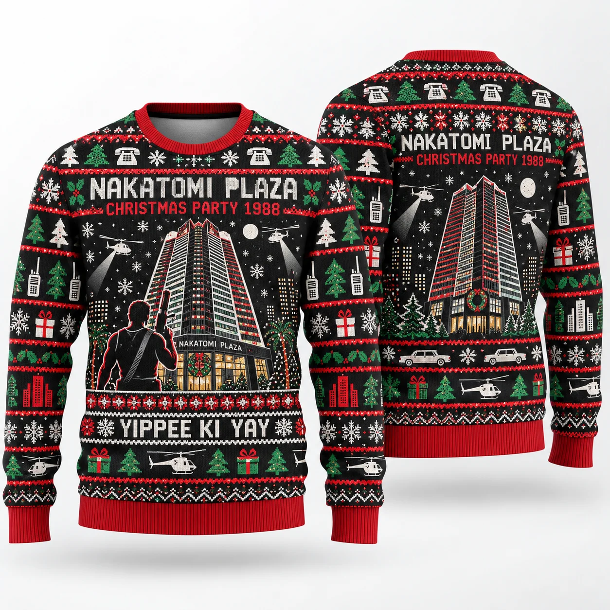 Nakatomi Plaza Ugly Christmas Sweater, Retro 1988 Holiday Sweaters For Men, Action Movie Christmas Party Outfit