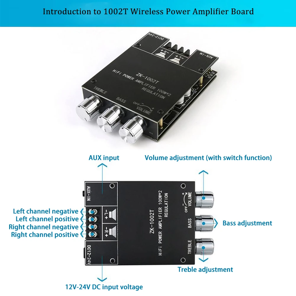 Placa amplificadora ZK-1002T, módulo de altavoz estéreo Subwoofer, HIFI, 2,0 canales, 100Wx2