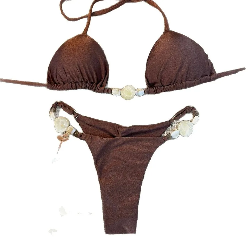 Bikini Set Halter Neck Tie Side String Brazilian Bottom, Adjustable Strappy Two Piece Swimwear Tankini Swims  Bathing Suit Women
