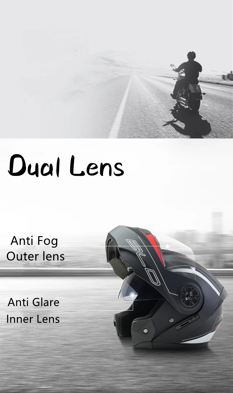 BLD Neue Ankunft Hohe Qualität Männer Frauen Motorrad Racing Flip Up Helm ABS Material Modulare Dual Objektiv Helm DOT Genehmigt – Detail 5