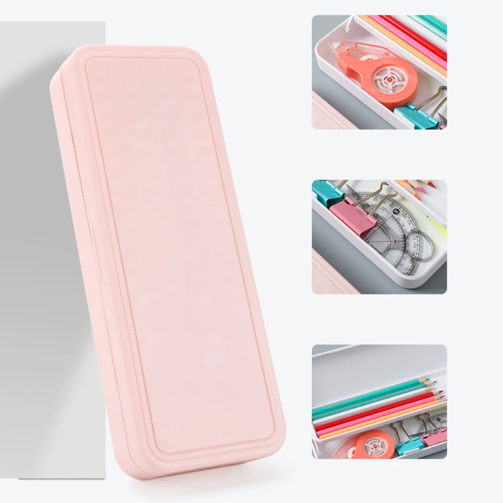 Double Layer Plastic Pencil Box Macaron Color in Good Order Stationery Storage Box Large Capacity Durable