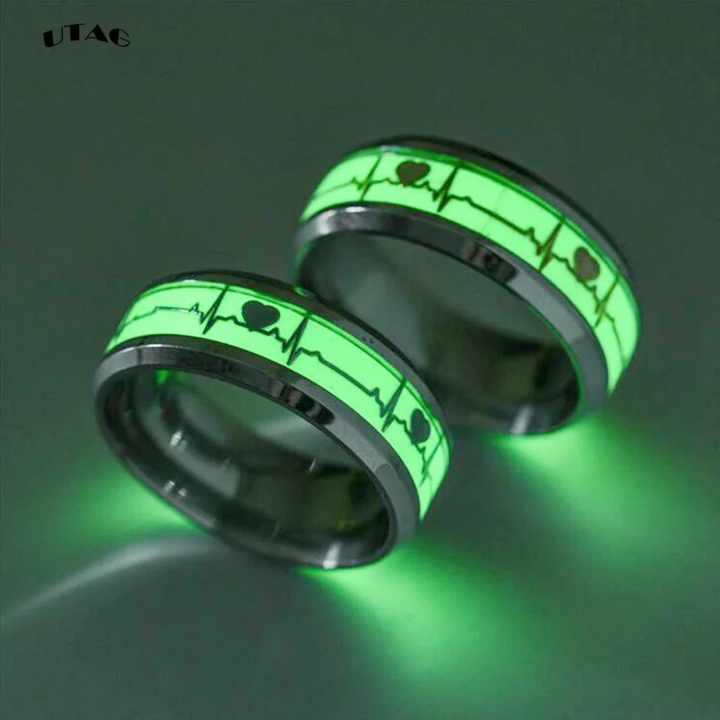 Bague Shoous en acier inoxydable pour femmes et hommes, coeur phosphorescent, alliances de couple, bijoux à la mode, accessoires cadeaux