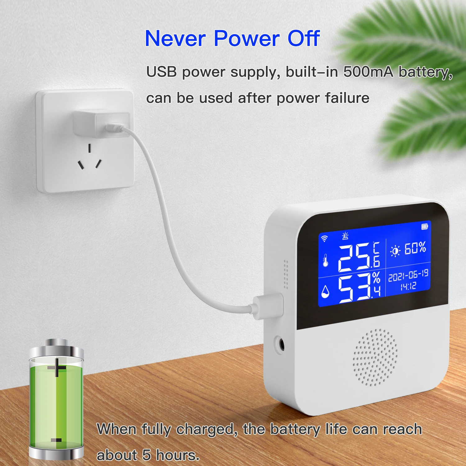 ACJ Smart Tuya WIFI Temperature Humidity Sensor LCD Display Indoor Home Plant Growth High Precision With Water Temperature Line