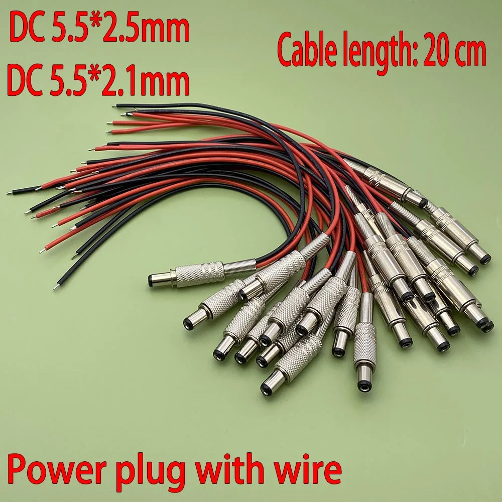 DC099 5.5 X 2.1 / 5.5 X 2.5 mm DC Power Socket Threaded Male Female Connector Adapter with 15 cm 20 cm Cable Wires 18 AWG 10 A
