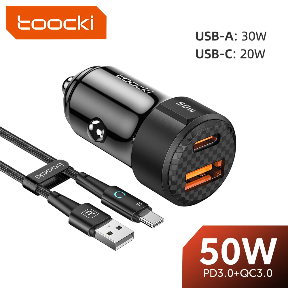 Toocki 50W USB Car Charger for iPhone 15 1413 Fast Charging PD Type C Quick Charge USB C Car Phone Charger for POCO Xiaomi 13 12