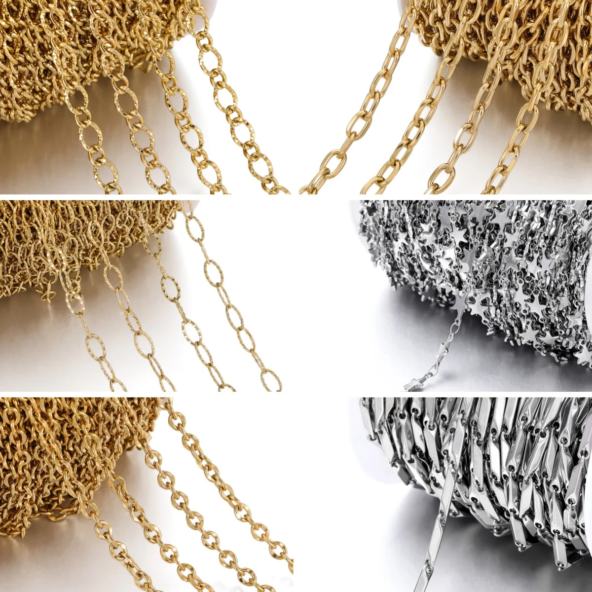 1Meter No Fade Multi Styles Stainless Steel Star Thick Cable Curb Chains for DIY Necklace Bracelet Jewelry Making Accessories
