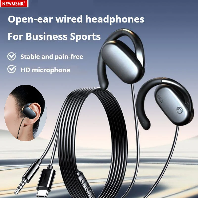 فتح الأذن نوع C & 3.5 مللي متر سماعات أذن سلكية صوت ستيريو سماعات أذن رياضية ألعاب سماعات للأعمال سماعات مع ميكروفون عالي الدقة لسامسونج #1