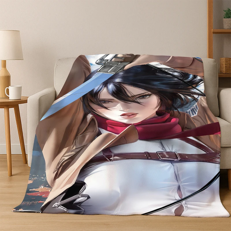 Anime Attack on Titan Eren Cartoon Flannel Blanket Soft Warm Blanket Throw Blanket for Bedroom Living Room Bed Travel Picnic