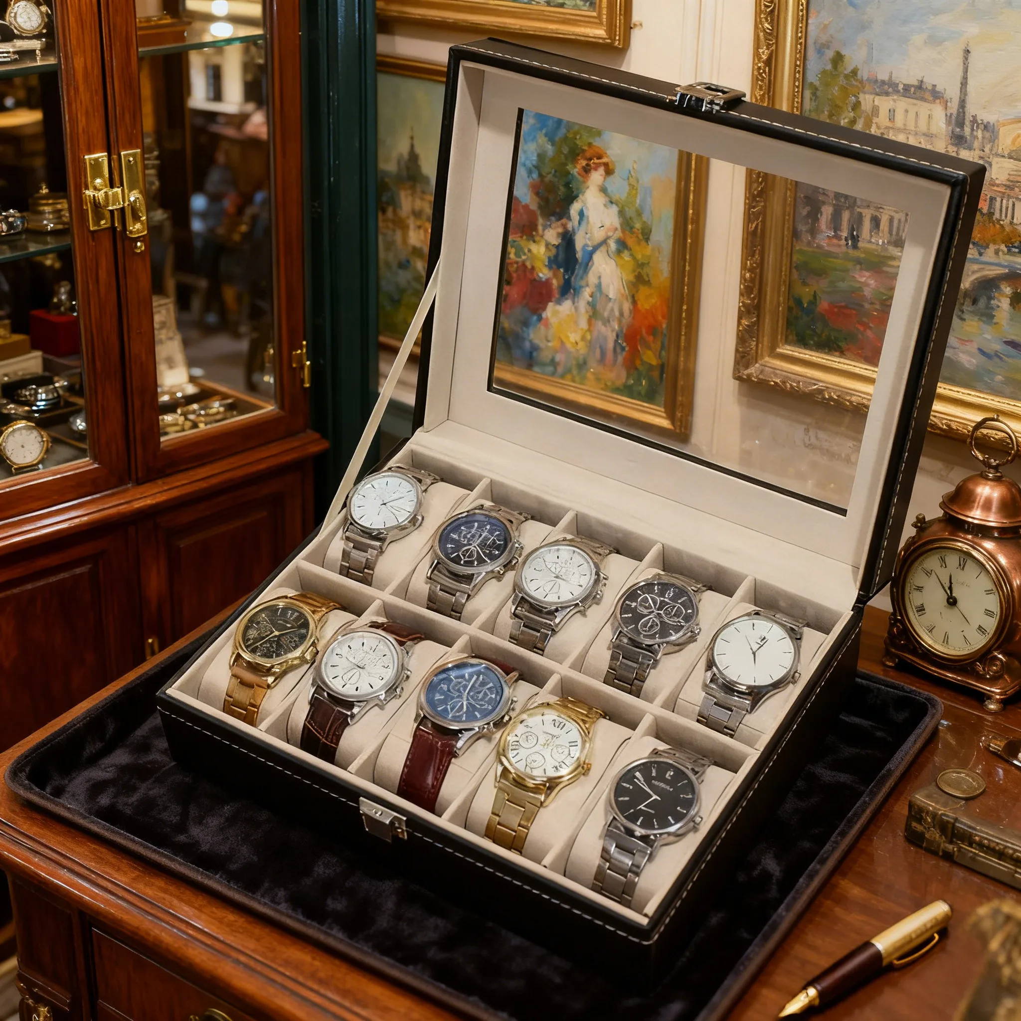 10-Slot Luxury Black Mechanical Watch Display Case with Lockable Plush-Lined Wood Box,Watch Collector's Storage Box