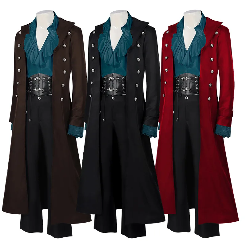 Men's Steam Vintage Long Men's Jacket Gothic Windbreaker Victorian Shirt Set