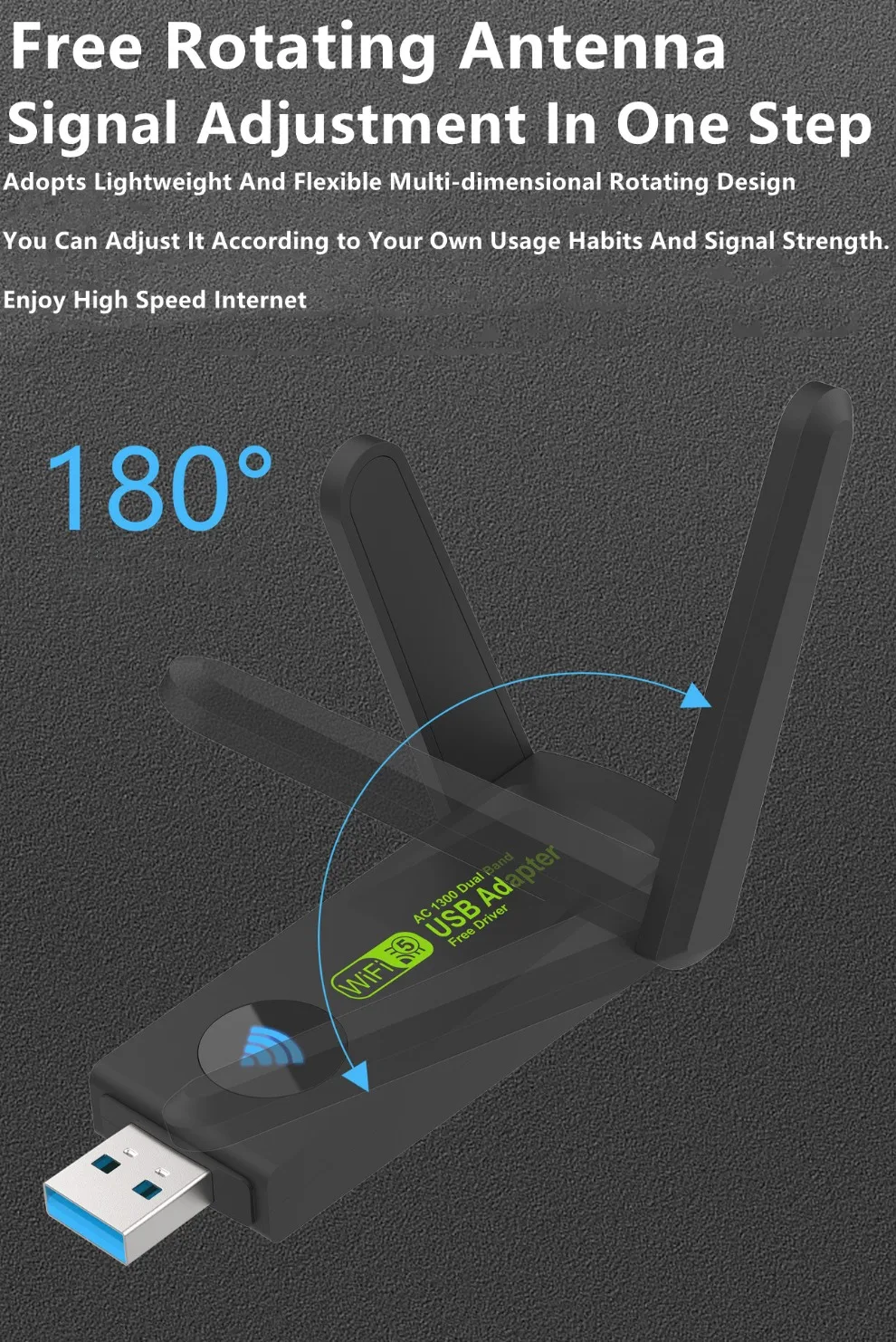 LccKaa 1300Mbps USB WiFi Adapter AC1300 Dual Band 2.4GHz 5GHz WiFi With Antenna 802.11b/n/g/ac Computer PC Network Card Receiver