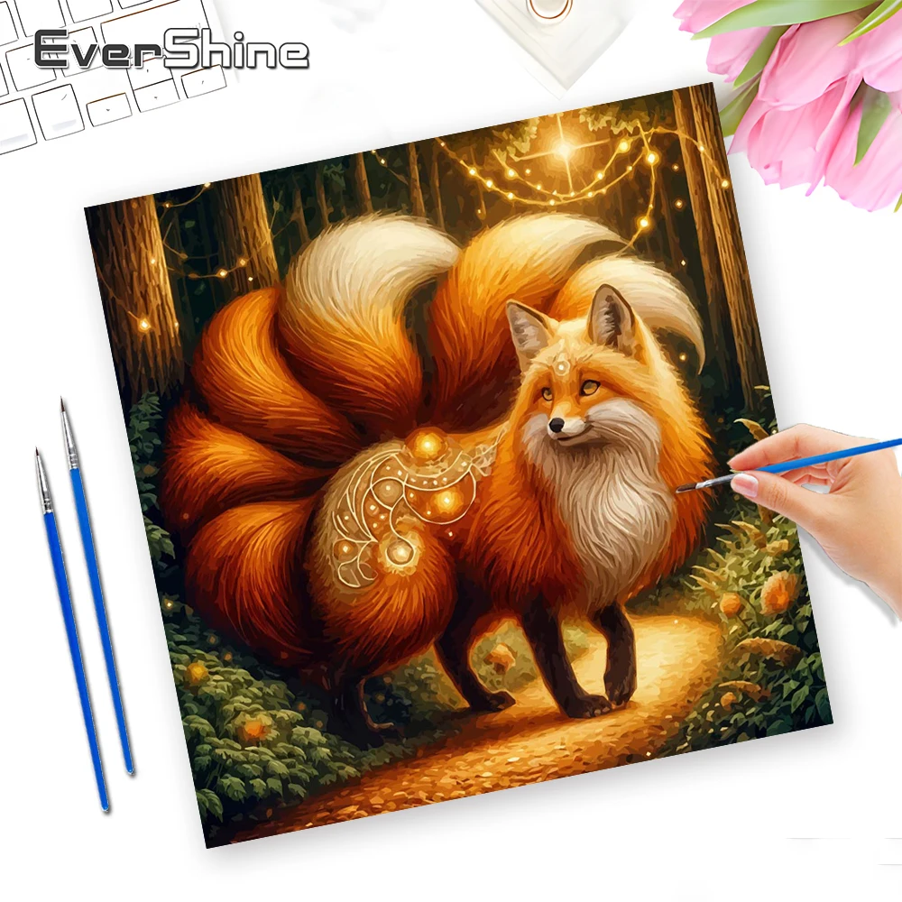 

Раскраска по номерам EverShine: Лиса на холсте, рисунок животного, картина с цифрами, дерево, настенное искусство для дома и спальни