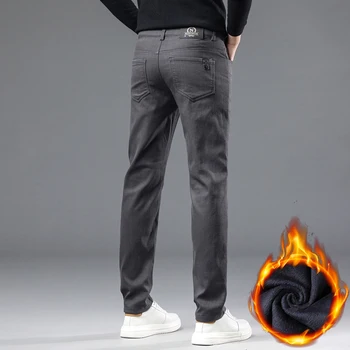 Winter New 2025 Fleece Pants Men's Thick Slim Elastic Business Casual Velvet Pants Warm Fashion Solid Color Plush Trousers Male 6