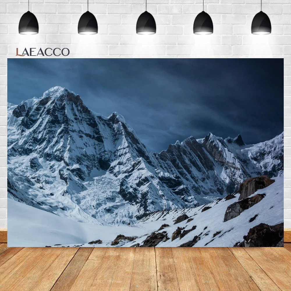 Laeacco Snow Mountains Backdrop Winter Ice Peak Everest National Park Scenery Ski Adventure Kids Portrait Photography Background