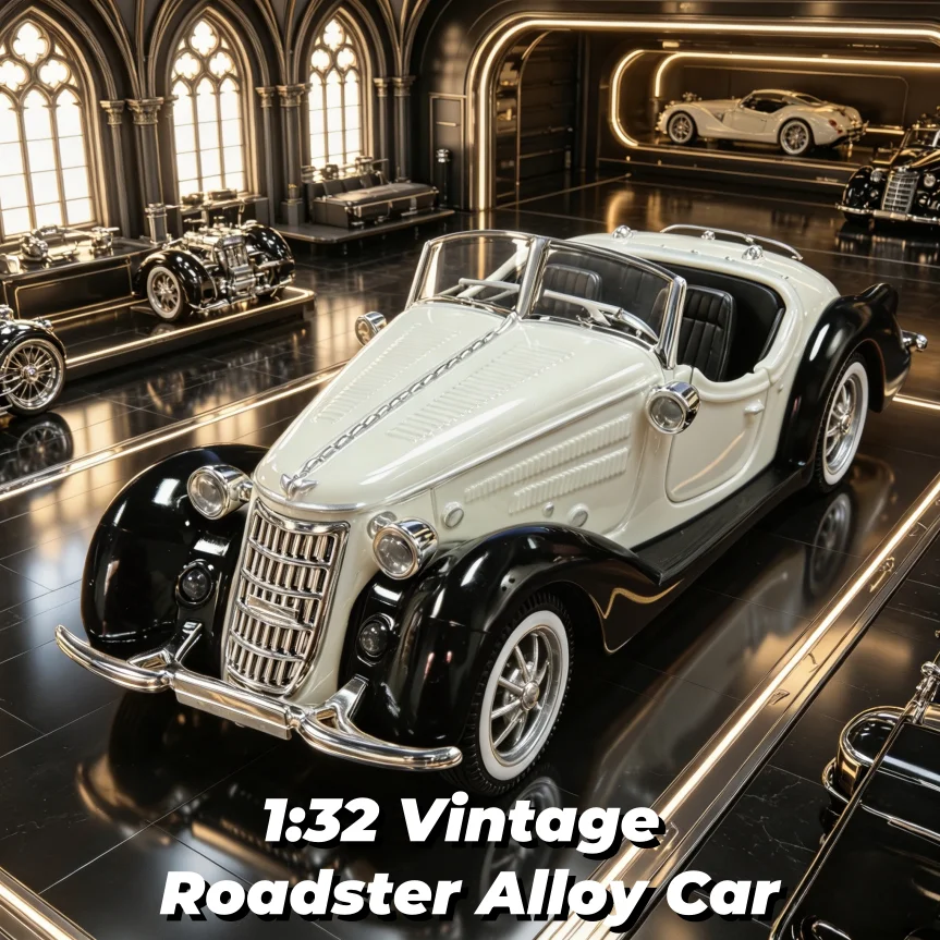 

1:32 Scale Vintage 2-Seat Roadster Diecast Alloy Car Model, Pull Back Toy Car , Antique Convertible Collectible Display Ornament