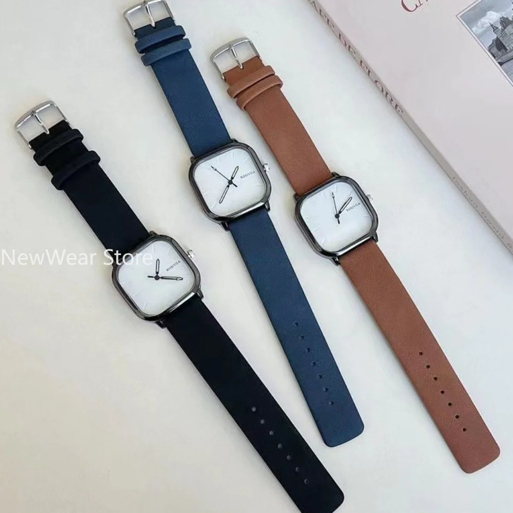 Fashion Watch Simple Square Dial PU Leather Quartz Men Business Watch Wristwatch for Men Clock for Women Montre Homme