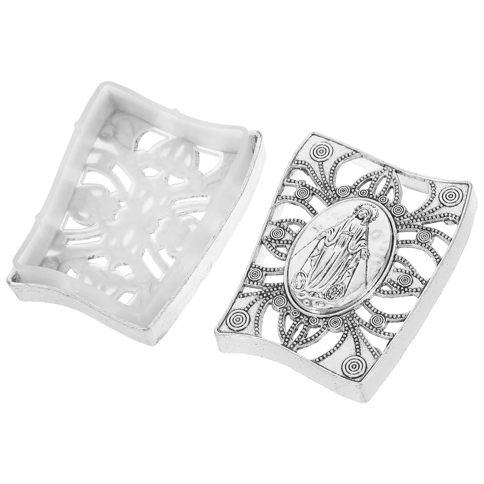 

Rosary Box Metal Beads Storage Jewelry Zinc Alloy Necklace Case Hollow Design Longlasting Use Vintage Cases Catholic