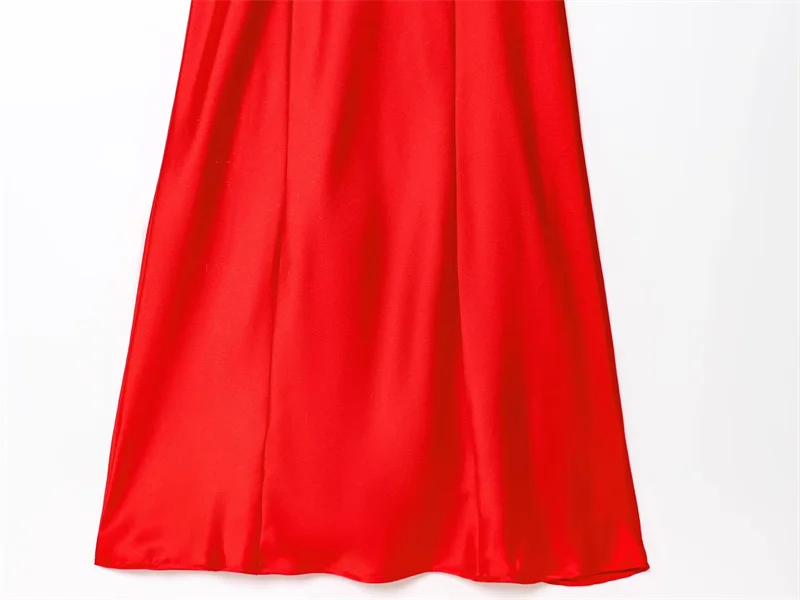 Sukienka damska 2025, nowa, letnia, czerwona, na ramiączkach, z jedwabnej satyny, długa, seksowna, z odkrytymi plecami, elegancka i stylowa, na plażę.