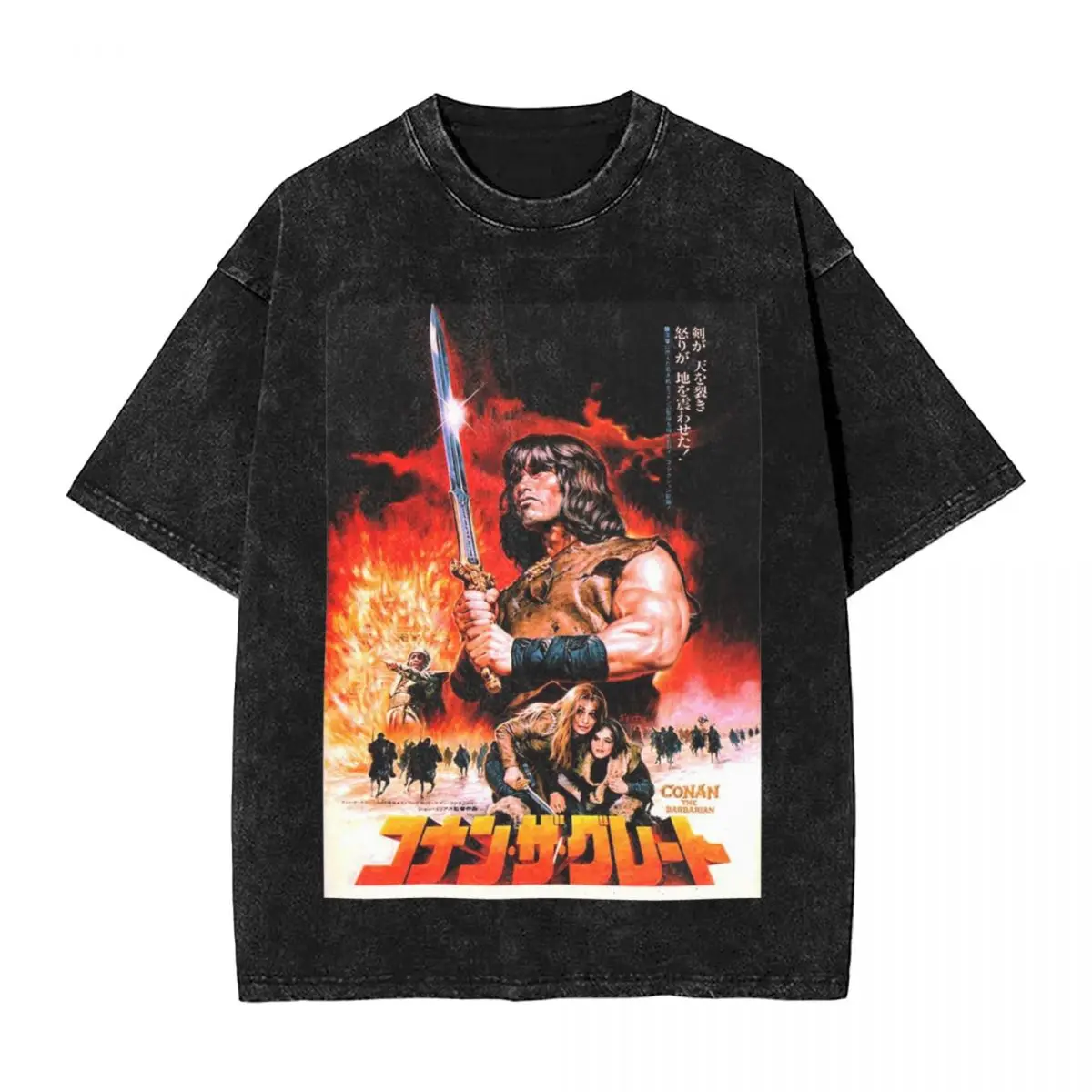 

CONAN THE BARBARIAN Movie T Shirt Hip Hop Washed Cotton Harajuku T-Shirts Conan The Barbarian Men Women Streetwear Summer Tees