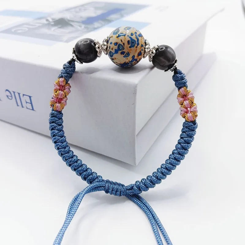 Handwoven Lacquer Bead Bracelet and Necklace Set Red Cord Ethnic Buddhist Prayer Strand Adjustable Protective Talisman Jewelry