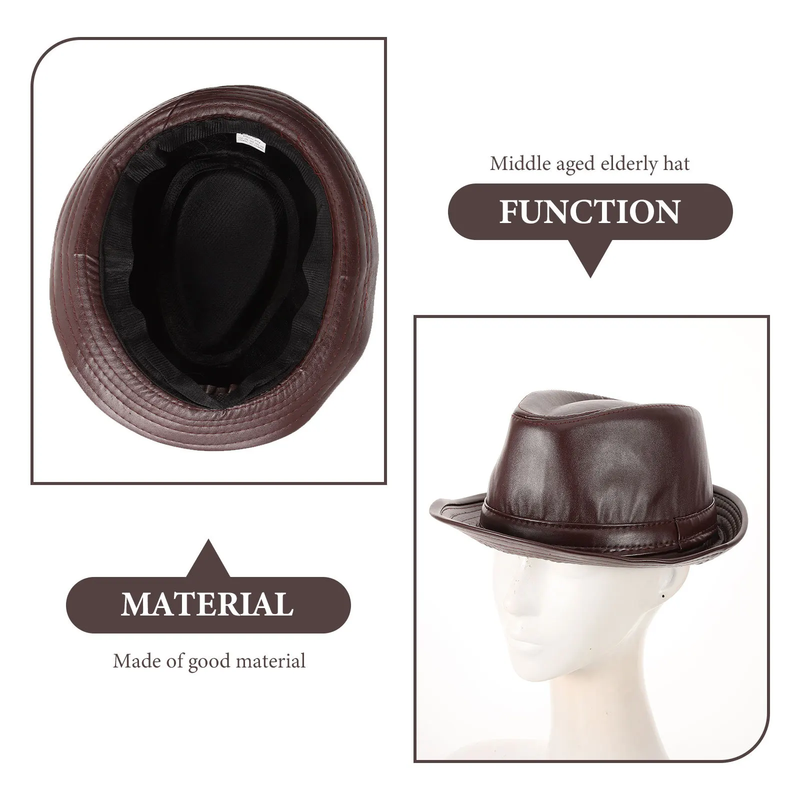 

Middle Aged Elderly Hat Men Vintage Jazz Hat PU Warm Stylish Retro Cap Outdoor Leisure PU Hats