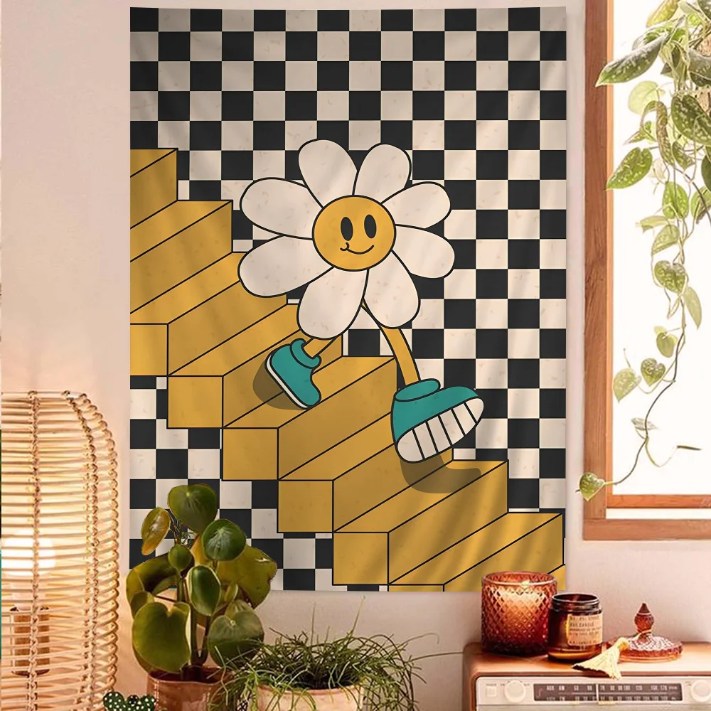 Słonecznik Smiley Face Tapestry ścienne Wiszące Tarot Hippie Dywaniki ścienne Dorm Wiszące prześcieradła ścienne