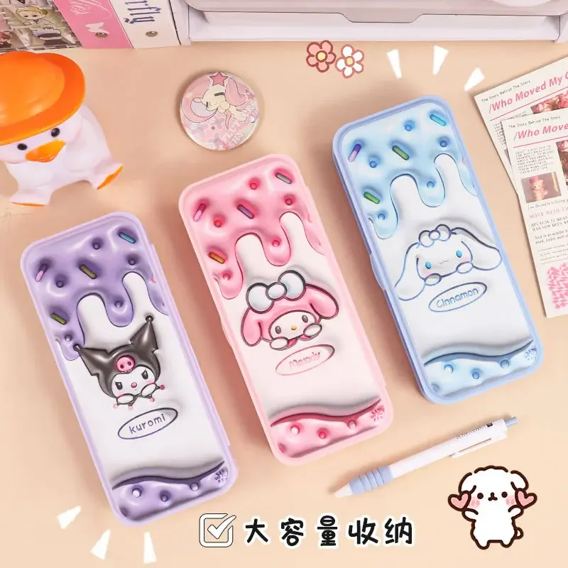 Sanrio Kawaii Hello Kitty Multi-functional Pencil Box My Melody Kuromi Anime Cartoon Cute Fashion Large Capacity Stationery Box