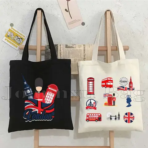 귀여운 런던 여행 팩 선물 영국 파리 이탈리아 프랑스 영국 왕실 빅 벤 버스 캔버스 숄더 토트 백 구매자 코튼 핸드백
