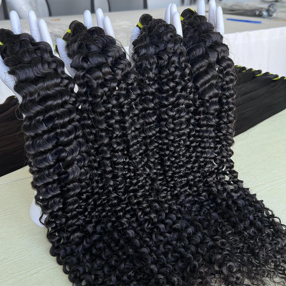 Yiwigs 10A Grade Deep Curly 100% Thick Sew In Human Hair Bundles 10-30 inches Black 3 Bundle Deals Raw Hair Weave Extensions