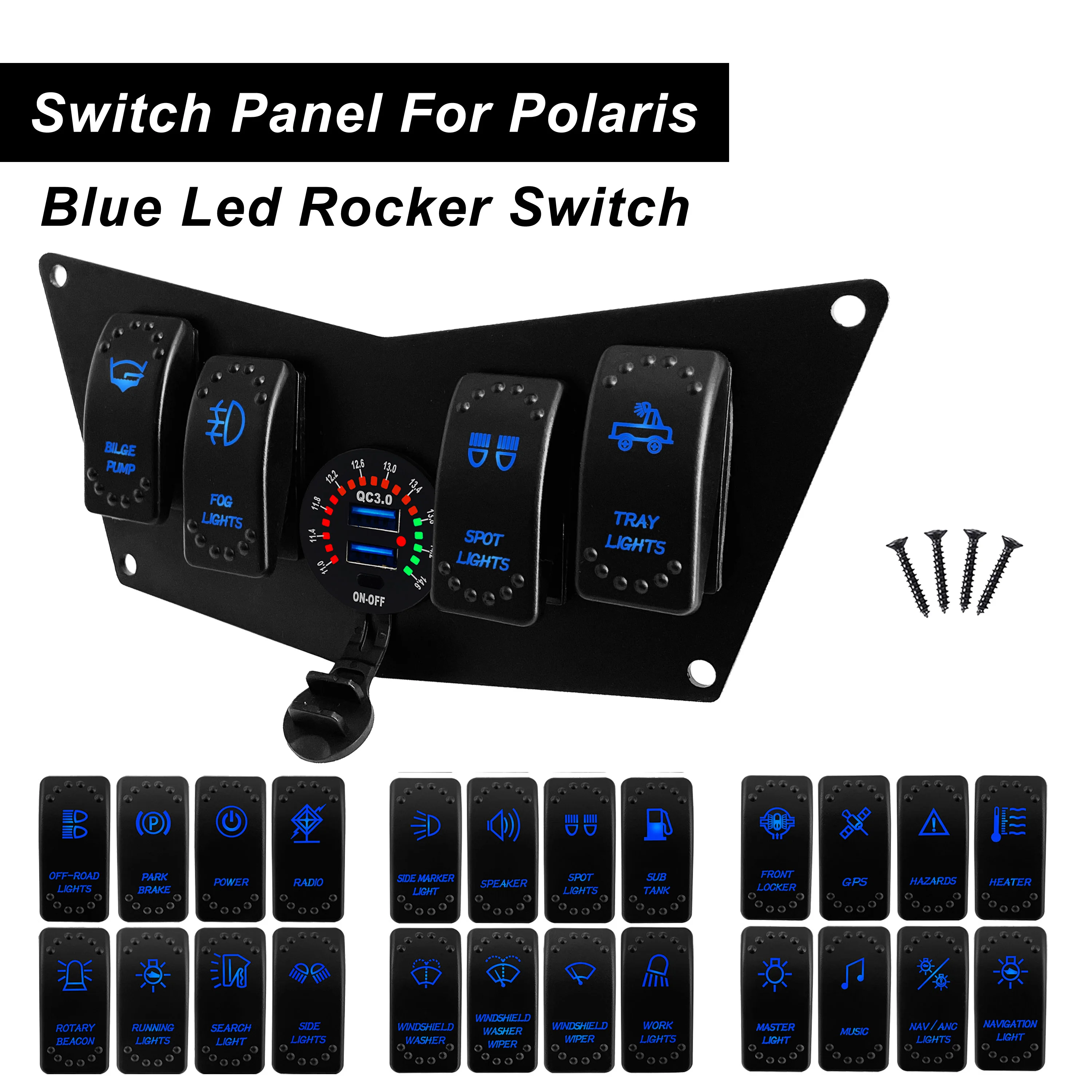 

Custom 4 Gang Rocker Switch Panel for Polaris Car Boat Laser Design Waterproof IP68 Marine Grade Button Motorcycle USB Voltmeter