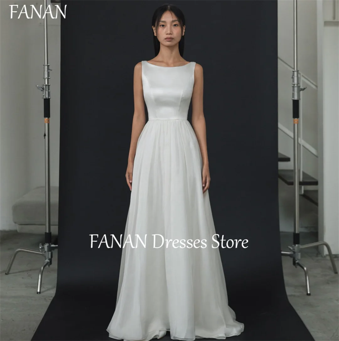 

FANAN Elegant Boat Neck Tulle Japan Wedding Dresses Sleeveless ウェディングドレスです Ivory A-Line Custom Made Bride Gowns Plus Size