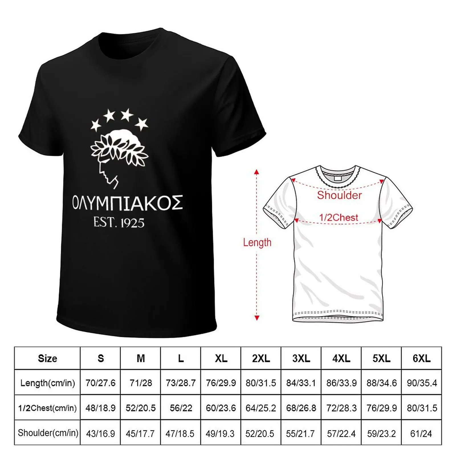 Olympiakos Greek White Sticker T-Shirt Festival Casual Short Sleeve
