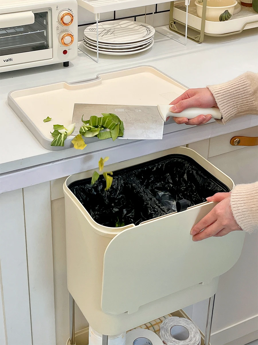 

Kitchen Trash Can Avoid Bending Artifact with Lid Movable High plus-Sized Household Dry Wet Separation Classification Storage