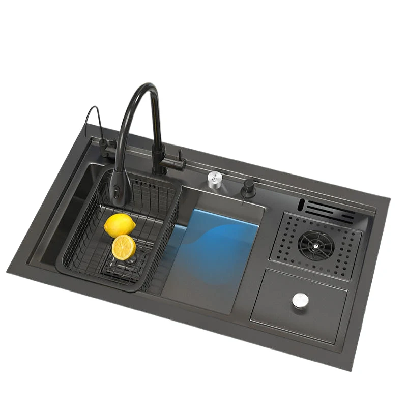 85x50cm Black 304 Stainless Steel Single Bowl Kitchen Sink With Faucet Modern Design 2 Years Warranty