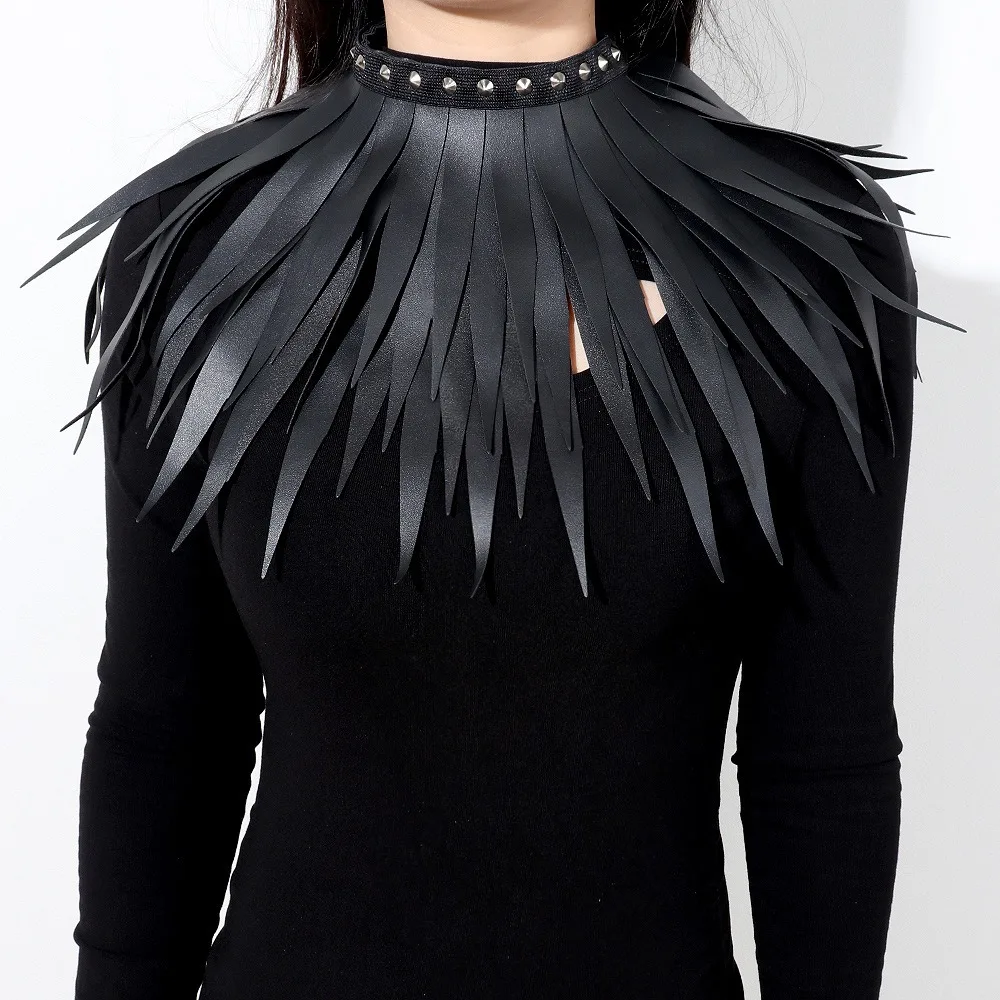 Exaggerated Gothic PU Leather Black Long Tassel Wild Bar Neck Chain PU Leather Adjustable Leather Nightclub