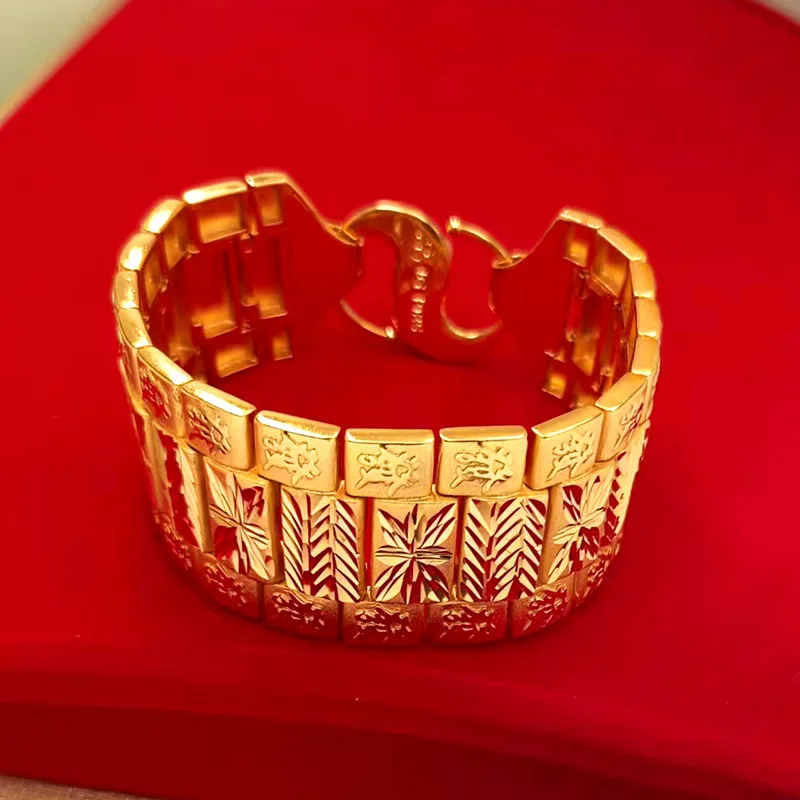 Wheat ear flower bracelet for men, double coin wide face watch chain, 30M car vacuum 9999gold