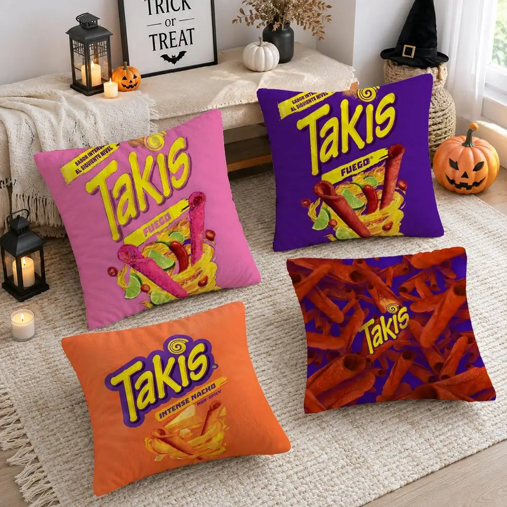 Mexican Logo T-Takis C-Chips Cushion Cover Plush Decorative Pillow Case With Hidden Zipper Cutecore Room Decor For Home