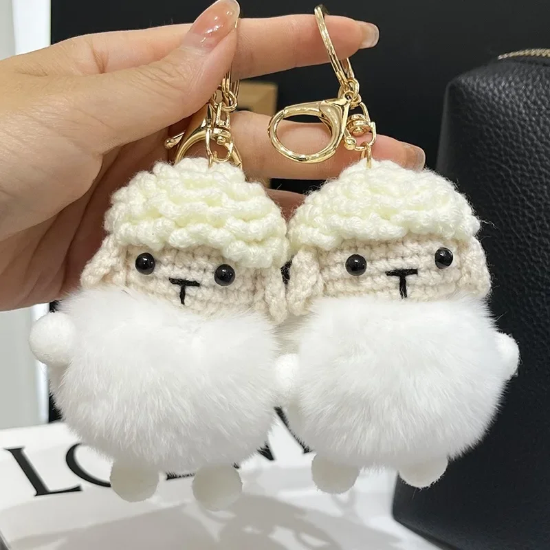 Internet Celebrity Rex Rabbit Wool Lamb Car Keychain Couple Backpack Pendant Real Fur Plush Doll Bag Pendant Cute Keychain