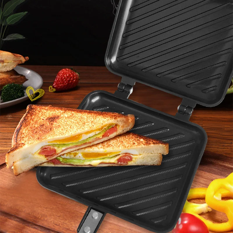 Non-Stick Coating Sandwich Baking Pan Double Side Waffle Grill Frying Toast Clamp Pan Breakfast Machine By Gas Stove Fire