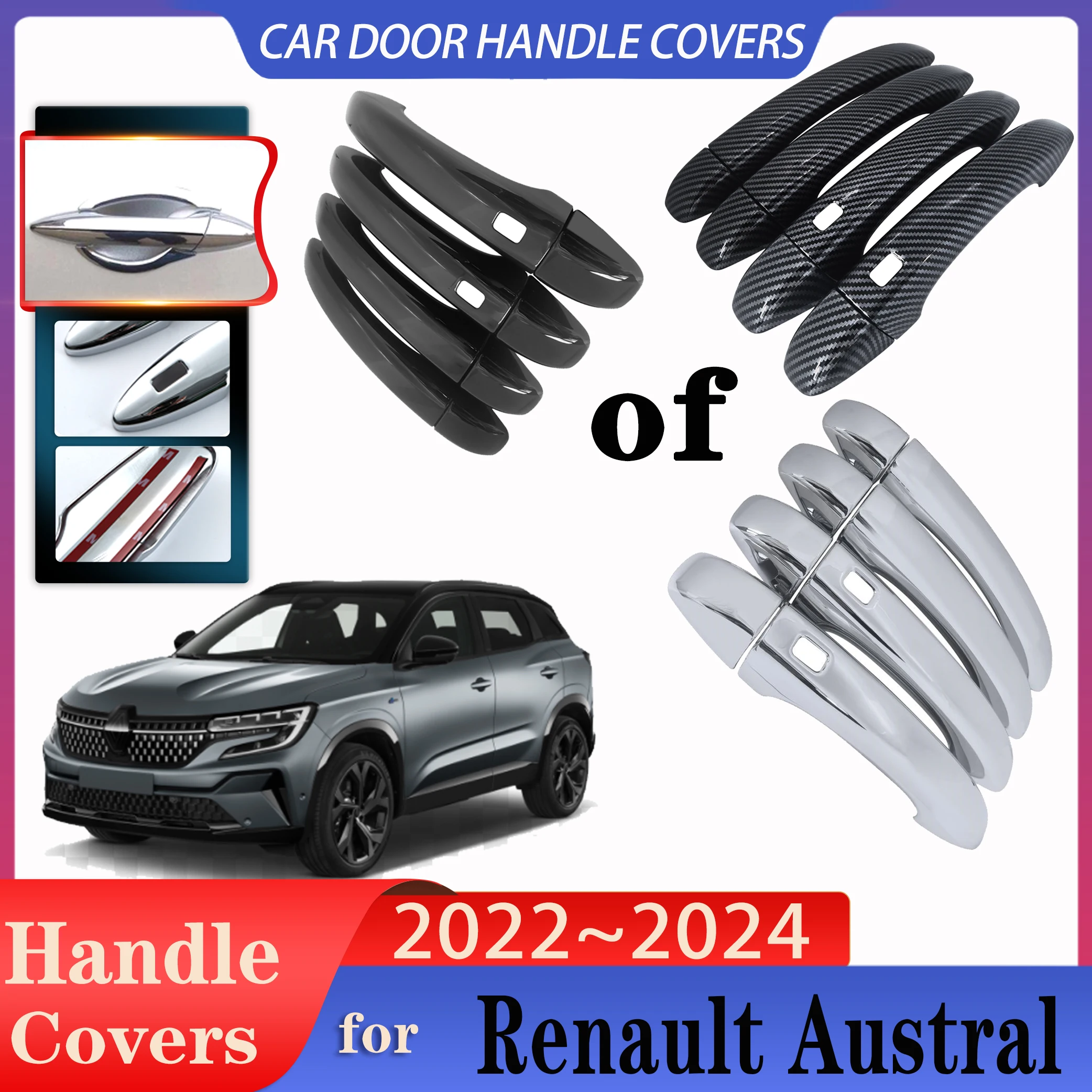 For Renault Austral 2022 2023 2024 Car Door Handle Covers Exterior Scratch Protective Decor Rustproof Car Decorate Accessories