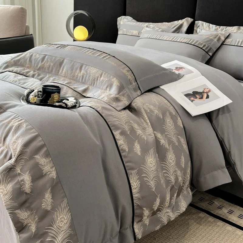 4Pcs Light Luxury Style 100% Pure Cotton High-end A Long-Staple Cotton New Naked Sleeping Duvet Cover Bedding 200x230 220x240