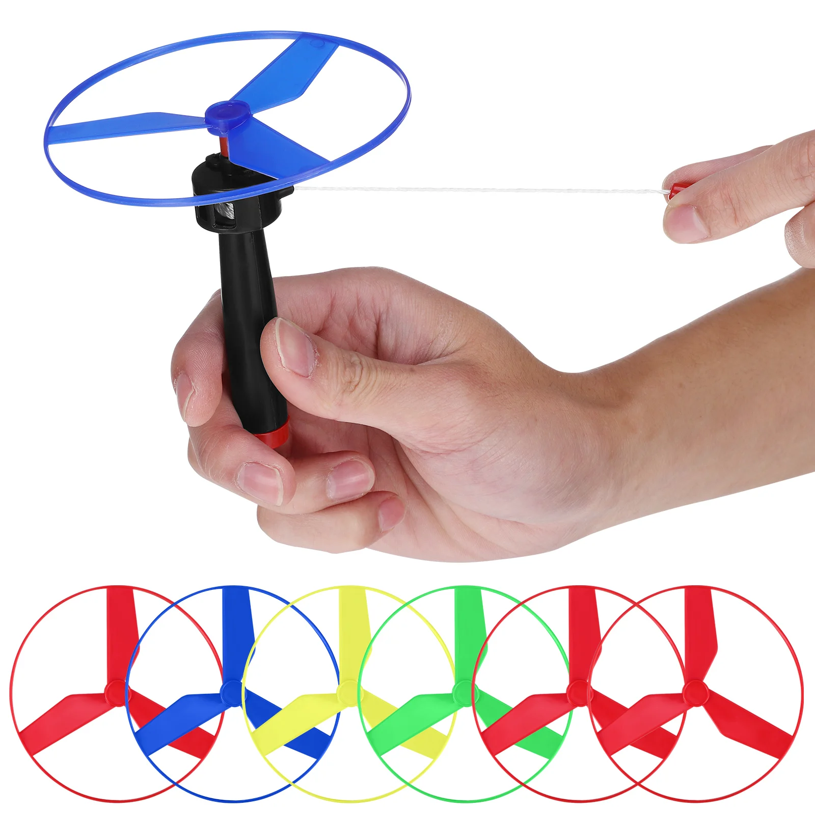 Vliegende Schijf Propeller Helikopter Vliegende Schijf Lancering Playset Trekken Touw Vliegende Schotels Ufo Buitensporten