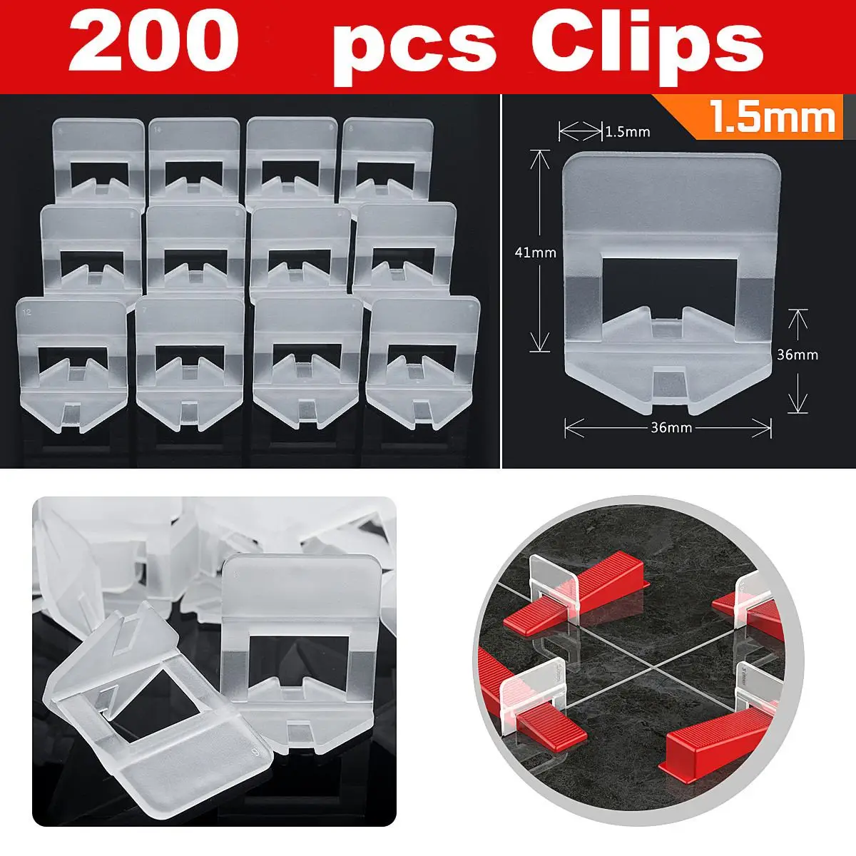 200Pcs 1.0-1.5mm Ceramic Clip Tile Leveling System Tool Floor Wall Spacer Tiling